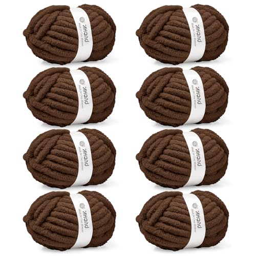 Image of Inhand Chunky Chenille Yarn for Hand Knitting,Thick Bulky Blanket Yarn for Crocheting,Soft Fluffy Yarn for Crochet Birthday Gifts for Men /Women /Beginners,8 Pack (29.5Yds /8.4oz Each),Mocha Brown