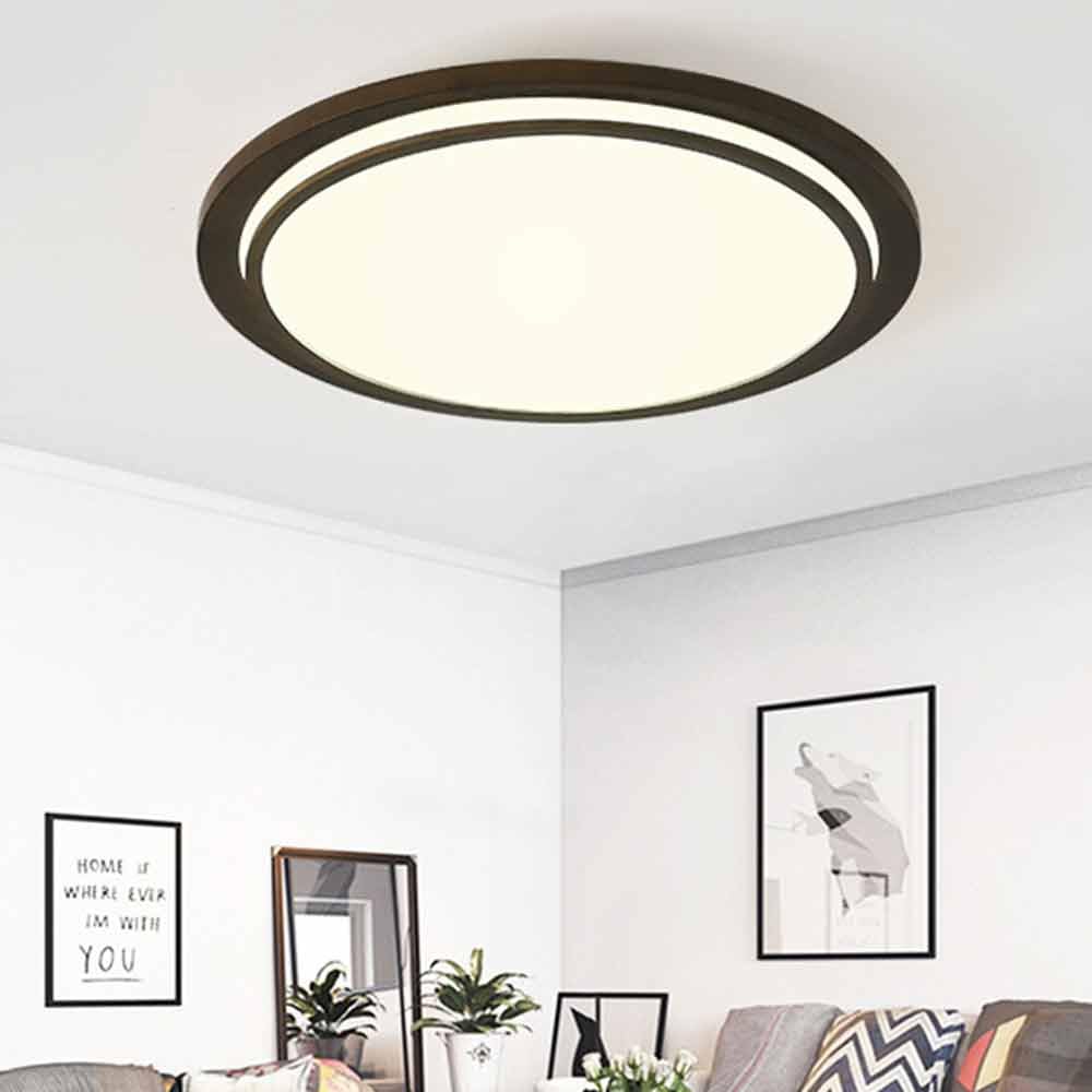 Lampa sufitowa do sypialni, drewno LED, okrągłe, akrylowe boczne trzy kolory, ściemnianie, płaskie oświetlenie sufitowe, do sypialni, kuchni, salonu