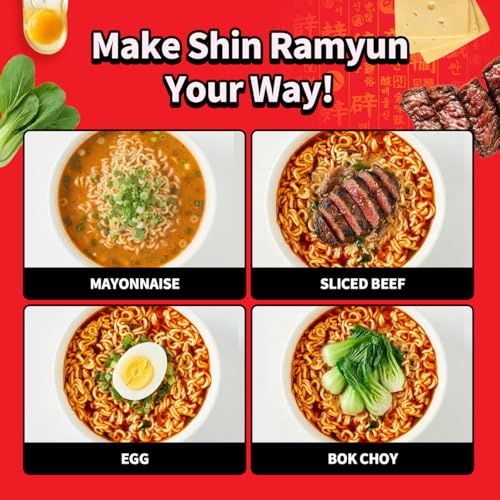 Image of Nongshim Shin Ramyun Bowl Noodles, Spicy Korean Signature Instant Ramyun, Rich Beef Flavored Broth, Quick and Easy, Microwaveable Bowl, 3.03 oz (Pack of 12)