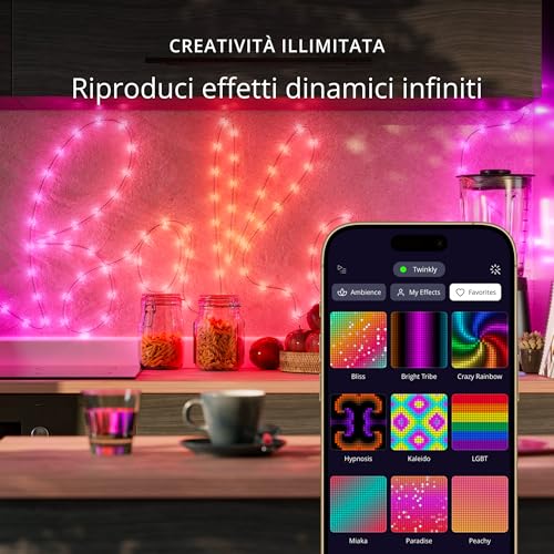 Strings USB-C Star 200 LED, Striscia Luci LED a Forma di Stella, Luci LED Multicolore RGB, Luci San Valentino, Compatibile con Alexa, Google Home, Luci Mappabili, USB C, Filo Verde, 12m - Gadget - Immagine 4