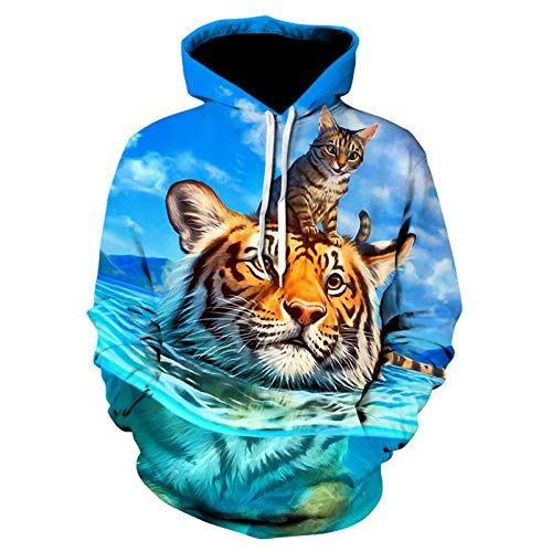 ZTIANEF Animal Tiger Print Hombres Sudaderas con Capucha Impresas en 3D Sudadera Unisex con Capucha Pullover Cover