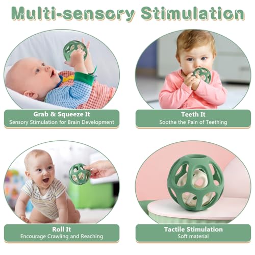 MCGMITT Sensory Balls for Baby, Easy Grasp Food Grade Stretchy Silicone Baby Teether Ball for 0-6 6-12 Months, BPA-Free Montessori Chew Toy, Newborn Infant Learning Developmental Toys Gift - Image 5