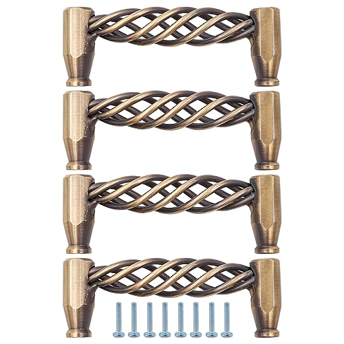 ZONADAH Set of 4 Traditional Drawer Cabinet Handle, Hole Distance 96mm, Metal Bird Cage Furniture Door Pull Handles