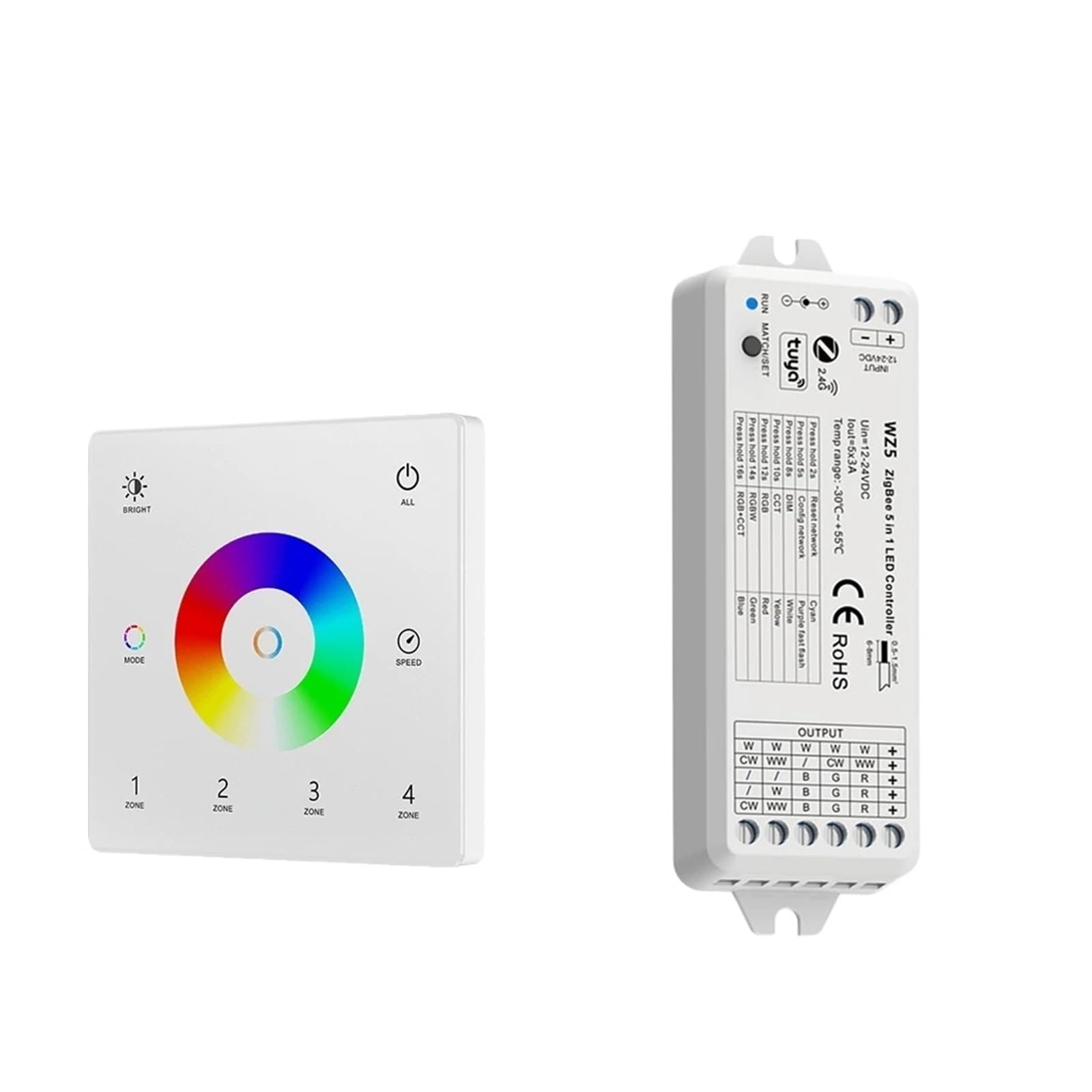 Contrôleur variateur RGBCW avec télécommande tactile 4 zones LED