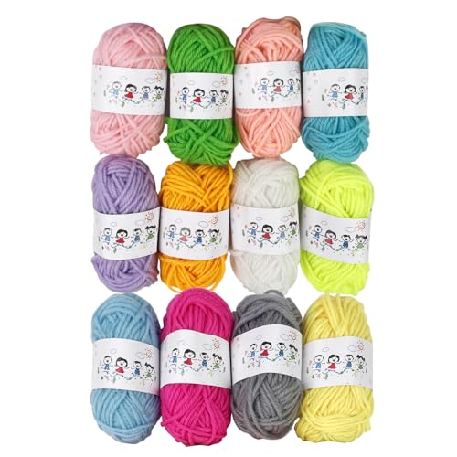 Xiqiggi 12 colores de lana para hacer ganchillo, 10 g/20 m, hilo de algodón para ganchillo, hilo de algodón para principiantes, juego para ganchillo, lana acrílica, lana gruesa, multicolor arcoíris