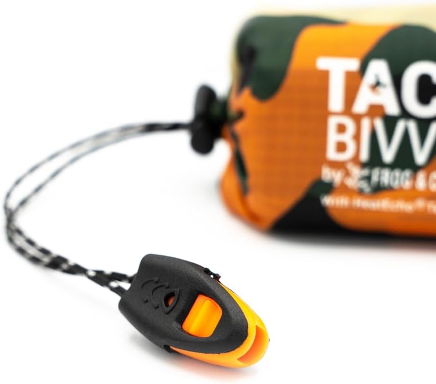 Survival Frog Tact Bivvy 2.0 Emergency Sleeping Bag with Stuff Sack, Carabiner & Survival Whistle – Compact, Lightweight, Waterproof, Reusable Thermal Bivy Sack Shelter Kit