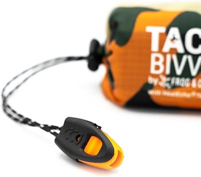 Survival Frog Tact Bivvy 2.0 Emergency Sleeping Bag with Stuff Sack, Carabiner & Survival Whistle Compact, Lightweight, Waterproof, Reusable Thermal Bivy Sack Shelter Kit