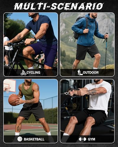 Riyiper 3 Pack Men's Bermuda Athletic Shorts Cotton Casual High Waist Shorts with Pockets Drawstring Knee Length Shorts3