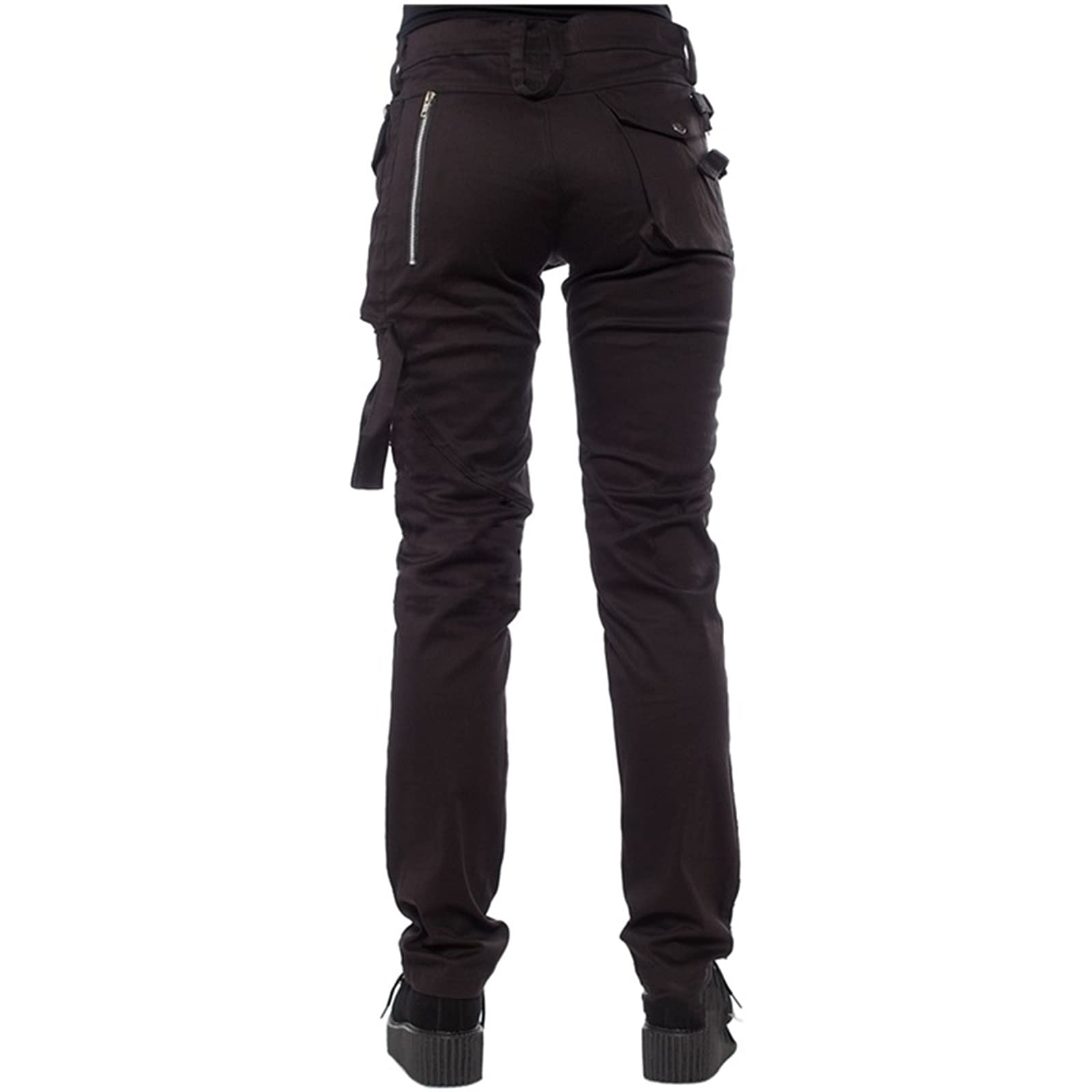 Damen Halloween Punk Hosen Vier-knopf Seitenschnalle Schräge Reißverschlusstasche Freizeithose Gothic Retro Hose