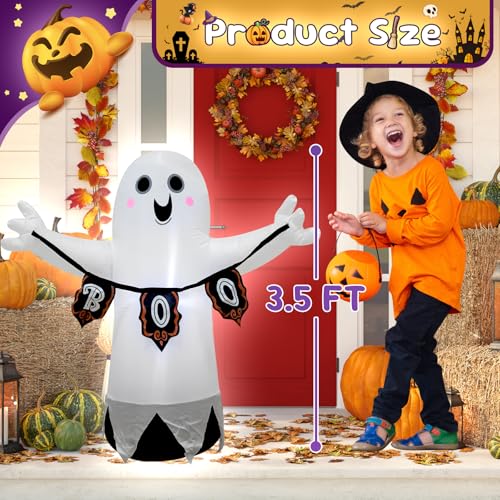 3.5FT White Ghost Halloween Inflatable Decor with LED Light - image 2