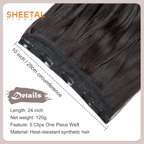 Image of Chaam 26 Inch Cotton Lace 3 /4 Full Head Clip in Synthetic Hair Extensions for Women, One Piece Clip in Hair Weft with 5 Clips, Washable Half Head Wavy Hairpiece for Daily Use (Black)