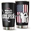 Golf Tumbler 20oz for Men Funny Travel Mug Birthday Gift Golf Lover Present for Dad Fathers Day Idea for Him Golfer Coffee Cup Outdoor Use Golfs Drinking Item Worlds Okayest Golfer Accessory