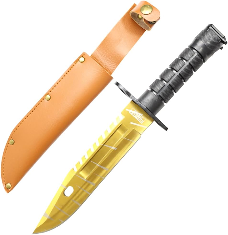 DEFENDER XTREME 13" Gold Color Blade Abs Handle Survival Knife With Sheath