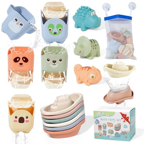 Image of Baby Bath Toys for Kids Ages 1-3, 14 Pack Mold Free Toddler Bath Toys for 2-4 Bathtub Water Toys with Floating Boats&Cups and No Hole Bath Toy for Babies 6-12 Months Boy Girl Gifts