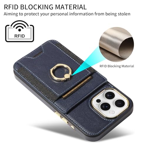 S. Tedazo for iPhone 16 Pro Max Wallet Case with Credit Card Holder and 360° Rotation Ring Stand, RFID Block Flip Leather Shockproof Cover for iPhone 16 Pro Max-Blue by S. Tedazo - Image 3