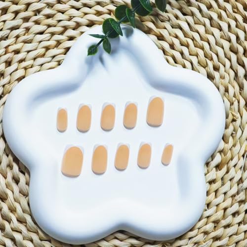 Image of French Tip Press on Nails White Fake Nails Short Square False Nail Nude Glue on Nails Glossy Acrylic Full Cover Stick on Nail for Women DIY Nail Art Decoration 24pcs