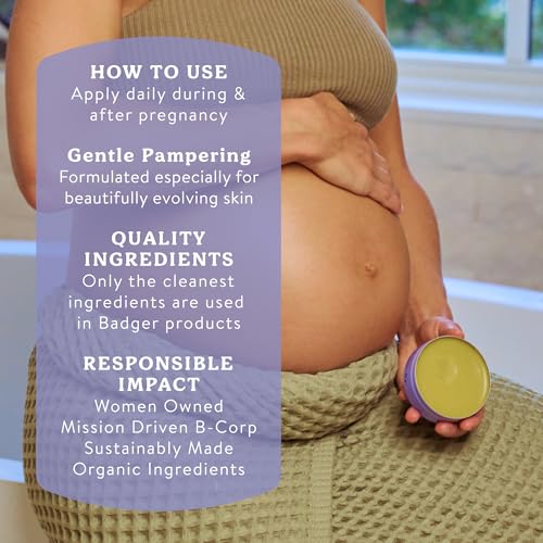 Image of Badger Organic Belly Butter, Cocoa Butter & Coconut, 2 oz Tin | Stretch Mark Cream for Pregnant Belly, Rich Hypoallergenic Body Butter for Women, Pregnancy stretch mark cream