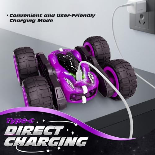 Tecnock 2026 Remote Control Car for Kids, 2.4GHz RC Car with Type-C Easy Charging, 4WD Double Sided 360 Degree Rotates and Flips RC Stunt, Toys Gift for Boys and Girls - Image 4