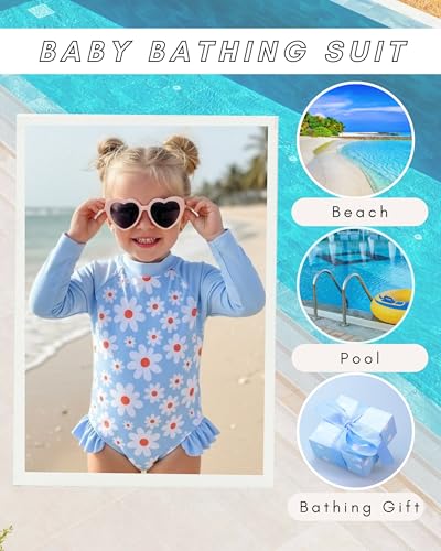 Image of SODLON Baby Girl Swimsuit Long Sleeve One-Piece Infant Bathing Suit 3M-3T
