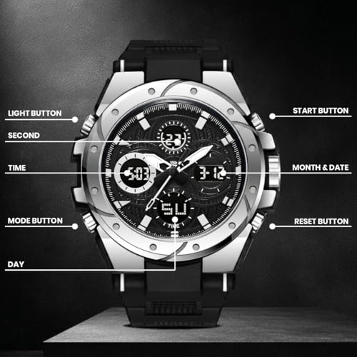 Image of V2A Stryke-VOLTRIX 5130 Analog-Digital Sports Watch for Men | Layered Dial Design | Bold Urban Performance Watch with 50M Water Resistance, Alarm, Stopwatch, Day-Date & Backlight