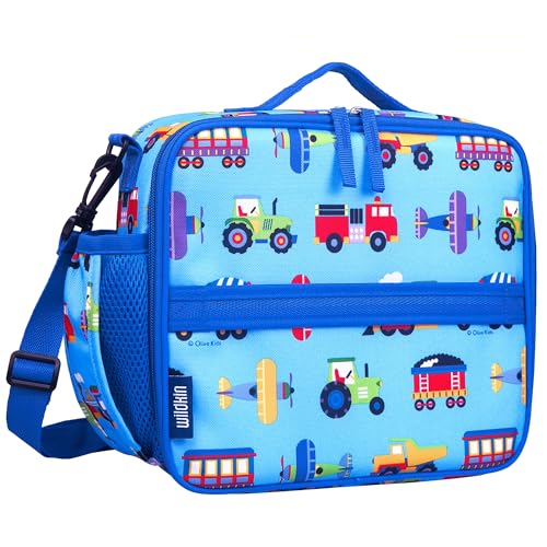 Image of Wildkin Kids ECO rPET Insulated Lunch Box - Keeps Food Hot or Cold, Easy-Clean Lining, Mesh Pockets & BPA-Free - Boys & Girls, Ideal for School, Travel & Daycare - Trains, Planes & Trucks