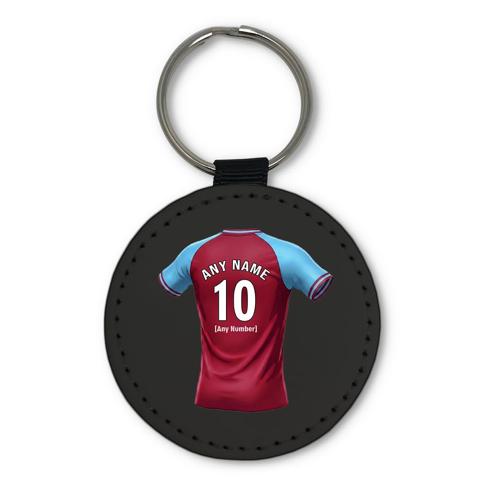 UNIGIFT Personalised Gift - Witton Football Fan Black Round Keyring (Claret and Blue Jersey Design) Custom Name Keychain - Birmingham B6
