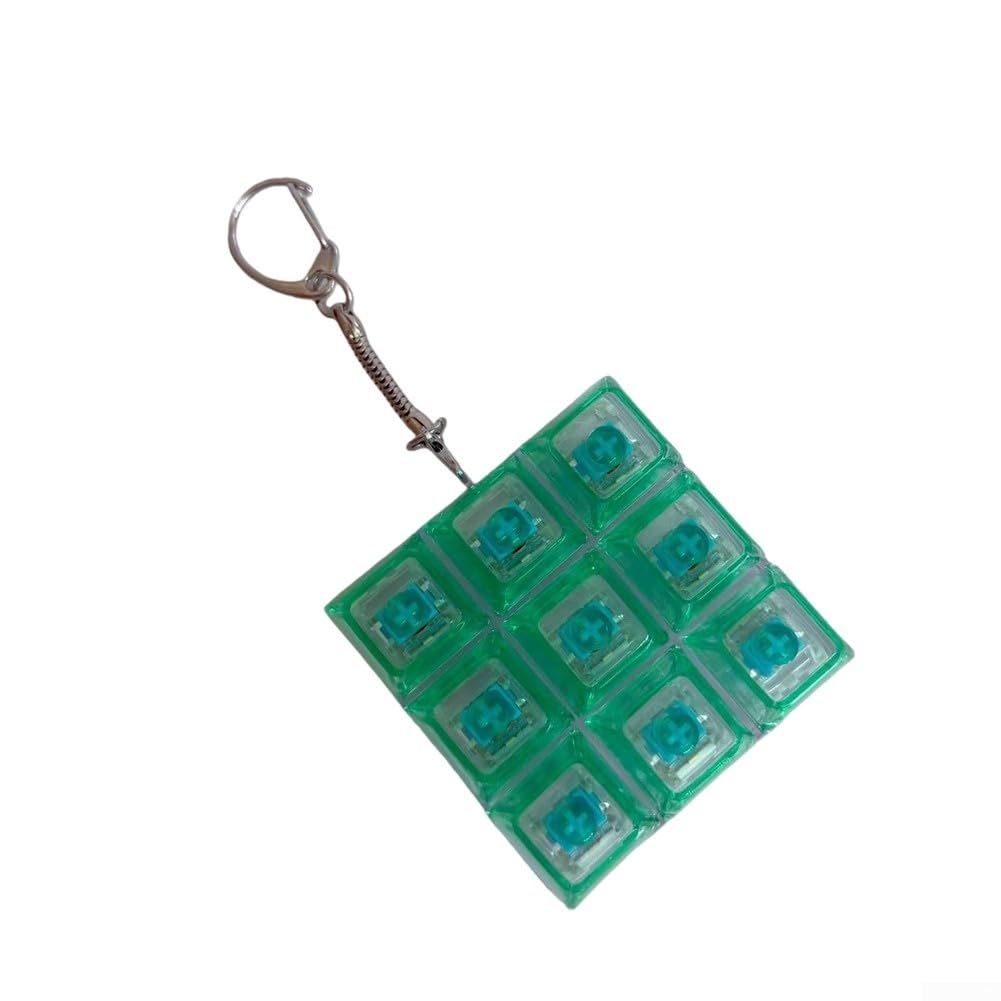 RiseNova Compact RGB Keyboard Fidget Keyring for Stress Relief, Portable Mechanical Button Toy for Home Office School Anxiety(PC With Light Green)