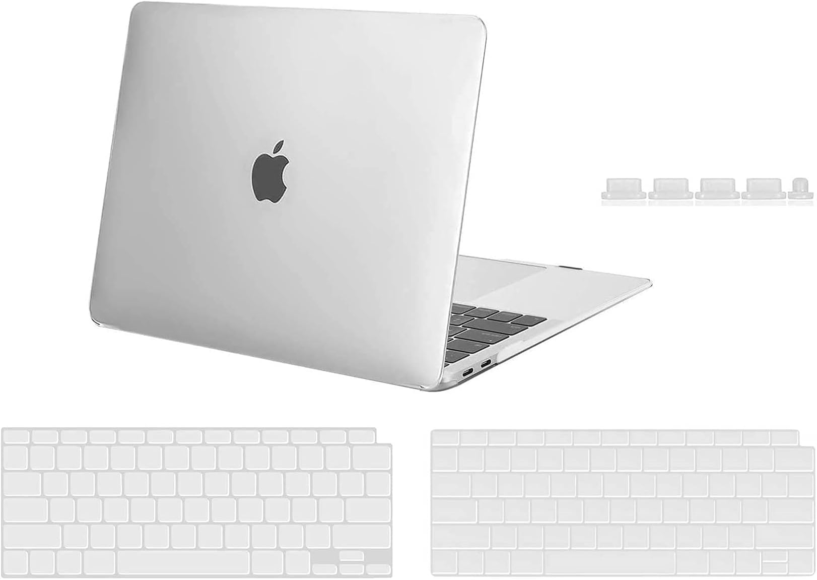 Midkart Hard Shell Plastic Case Cover Compatible with MacBook Air 13 Inch with Touch ID (Model M1 A2337 / A1932 / A2179, Release 2021-2018) with Key Guard & Dust Plugs, Crystal Clear Transparent