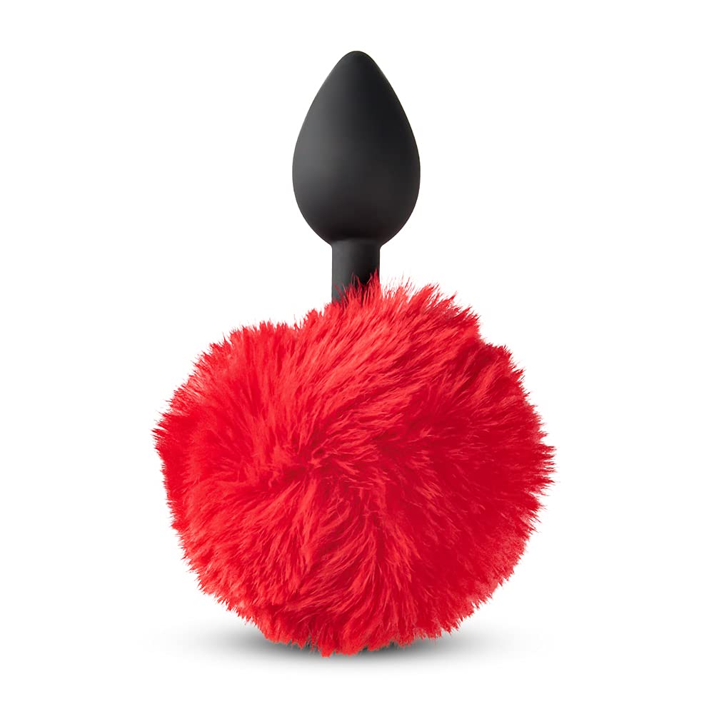 BeHorny Fluffy Bunny Tail Silicone Butt Plug, Red