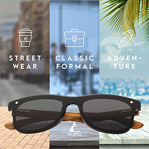 Image of Aluna - Wood and Bamboo Sunglasses For Men and Women, Modern Polarized Wayfarer, Plastic Framed Wooden Glasses