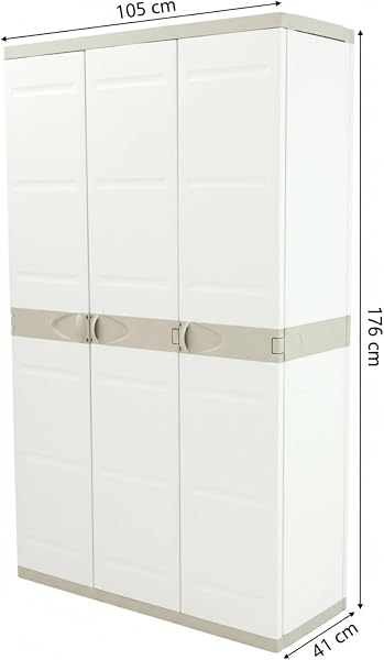 Recamania Armario Multiusos Exterior/Interior - 3 Puertas y 4 Baldas - 176 x 105 x 41 cm - Beige - 3