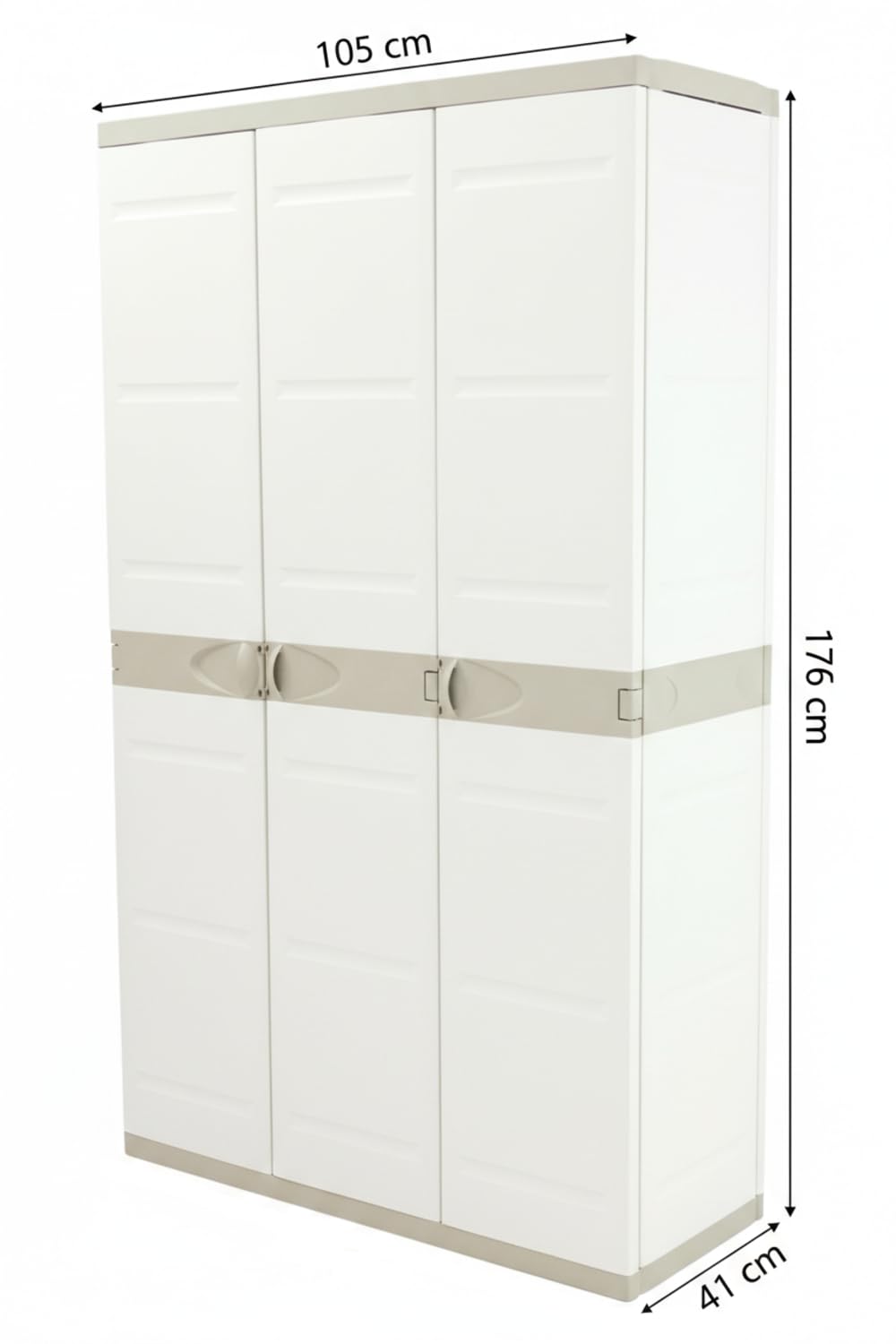 Recamania Armario Multiusos Exterior/Interior - 3 Puertas y 4 Baldas - 176 x 105 x 41 cm - Beige