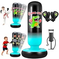 EIVONDA Boxsack Kinder mit Boxhandschuhen & Pumpe 165 cm Größer Stabiler Dinosaurier & Schlagziel 2 in 1 Aufblasbarer Boxsack für Kinder Box Trainingssack Set Geschenke für Jungen&Mädchen 3-12 Jahren
