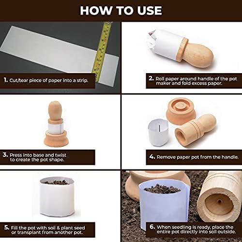 BUI Paper Pot Maker - DIY Newspaper Natural Biodegradable Gardening - Seedling Starter Pots - Beechwood Tool - Complete with Seed Envelopes, Garden Tags, Garden Dibber, Widger and Pencil