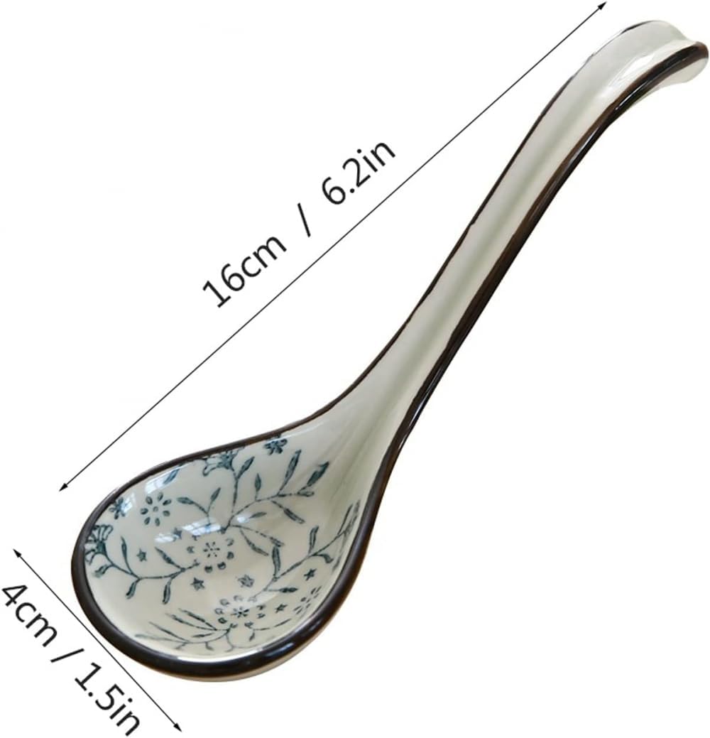 Dessert Spoon,Spoons 4 Pieces Of Ceramic Curved Spoons, Soup Spoons, Household Small Spoons, Creative and Wind Spoons, Hand-painted Underglaze Soup Spoons-C