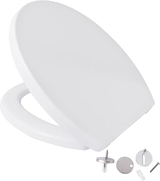 BARGAIN FACTORY Soft Close Toilet Seat with Quick Release, Easy Cleaning and Top Fixing, Adjustable Hinges, Standard Toilet Seat, White - Oval Shape
