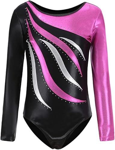 Miniatura 8 de AFAVOM Leotardos de gimnasia para niñas leotardos de manga larga para niñas unitardos de gimnasia brillantes y brillantes