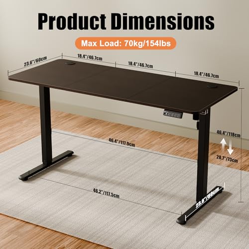 Image of ERGOMAKER Electric Standing Desk 140x60cm (55.1 inchx23.6 inch), Height Adjustable Sit Stand Desk with Splice Board for Home Office, Computer Desk Memory Preset (Black Frame +Black Walnut Desktop)