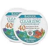 Badger - SPF 40 Clear Zinc Sport Sunscreen Tin - Unscented - Broad Spectrum Water Resistant Reef Safe Sunscreen, Natural Mineral Sunscreen with Organic Ingredients, 2.4 oz (2 Pack)
