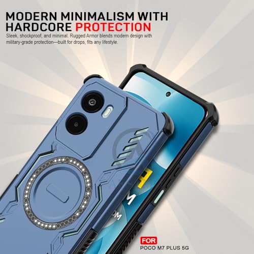 Image of AESTMO Back Case Cover for Poco M7 Plus 5G | Magnetic Case with Built-in Metal Ring | Compatible with MagSafe Accessories | Shockproof Hybrid (PC + TPU) (Blue)