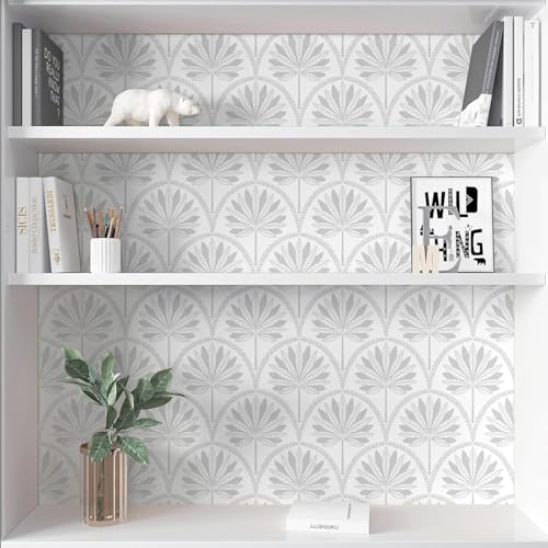 Image of Veki Luxury Floral & Botanical Geometric Wallpaper Mural - Waterproof, Moisture-Proof, Self-Adhesive PVC Wall Sticker for Home & Hotel Decoration (45cm x 300cm) (White Silver Leaf)