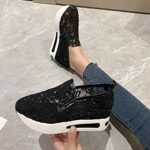 Wedge Tennis Shoes for Women,Bling Sneakers for Women,Floral Embroidery Breathable Sheer Mesh Sneakers 2025,Platform Fashion Dressy Walking Shoes3