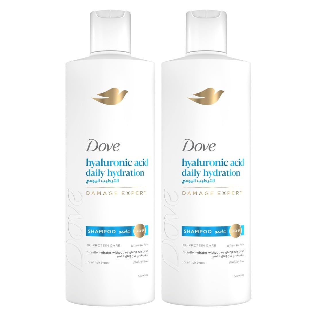 DOVE Shampoo, daily hydration, instantly hydrates without weighing hair down, 2 x 350ml