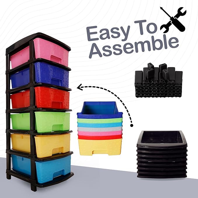 Image of KITCHIVO Plastic Modular Drawer Storage Chest Of Drawers Organizer Storage Box, Large Stomo Racks For Multipurpose Anti-slip Shoes Organizers (Stone & Multi, 6 Layer)