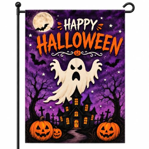 Ghost Pumpkin Bat Halloween Garden Flag 12x18 Inch Haunted House Yard Flag - image 1
