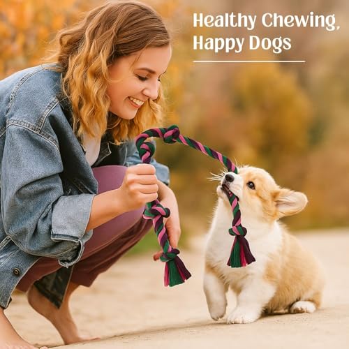 Image of Dog Rope Toys for Large /Medium Aggressive Chewers Tough Rope Chew Toy with Easy Hold Handle, Indestructible Natural Cotton Tug Rope (Cotton Rope Combo- 5)