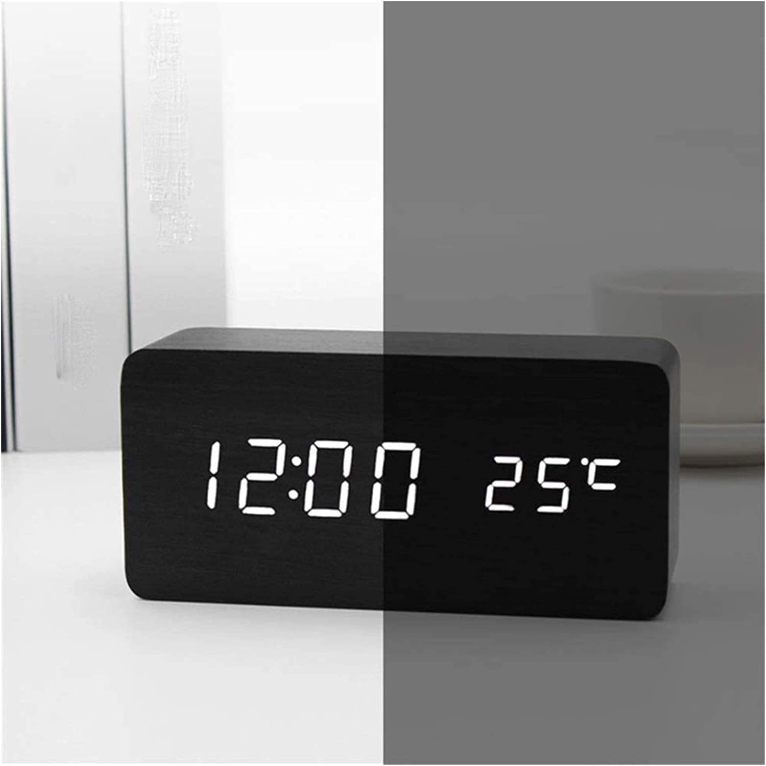 Despertador, Reloj digital de madera con pantalla LED electrónica tiempo