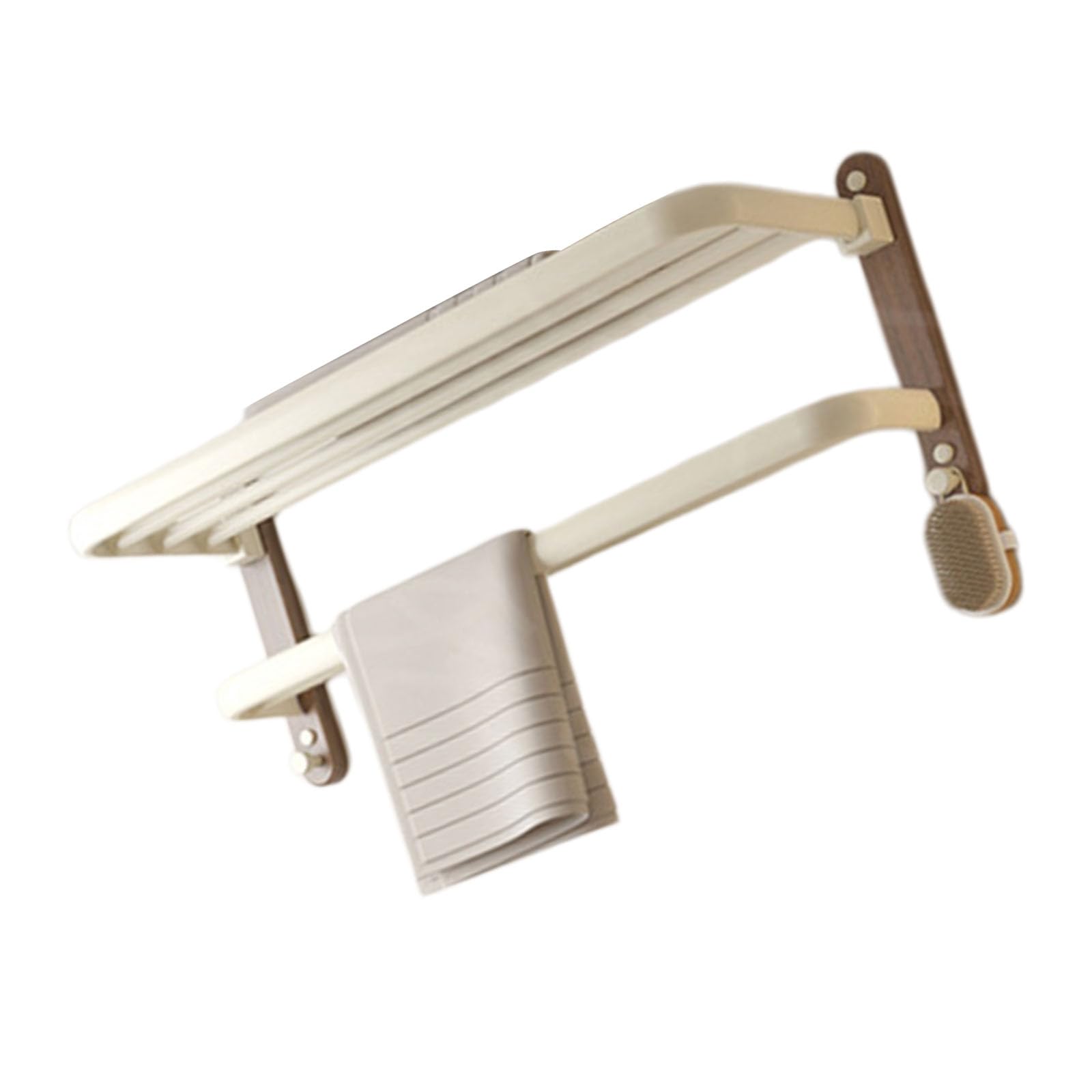 Contemporary Walnuts Bathroom Shelf Minimalists Styles Rustproof Towel Rack Space-Saving Hanger for Small Spaces Walnuts and Aluminum Bath Towel Rack