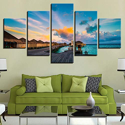 Idée cadeau moderne impression sur toile 5 pièces pont de mer pour salon - 2
