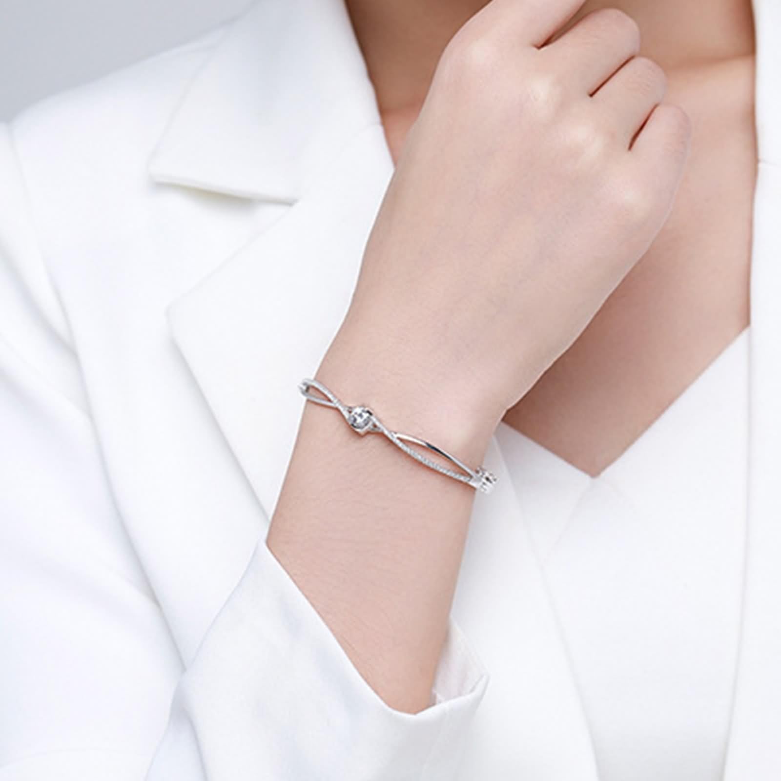 Armband Set, Armkette Damen Boho Doppellagiger Sich Kreuzender Herzschliff mit Rundem Moissanit Weißgold/Platin 950